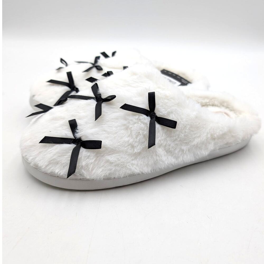Mia Cozi Faux Fur Slide Slippers Shoes Women's White/Black Size US8M EU38